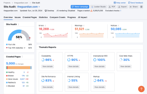 An example of a site audit report of semrush